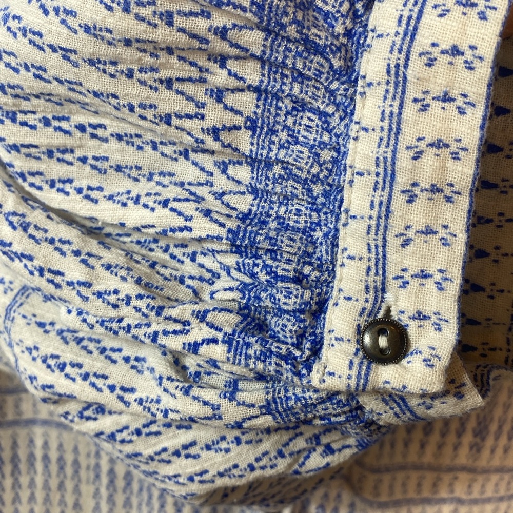 Anthropologie‎ Maeve Lena Blue/Ivory Yarn Dyed Balloon Sleeve Oversized Size XS - Picture 5 of 14